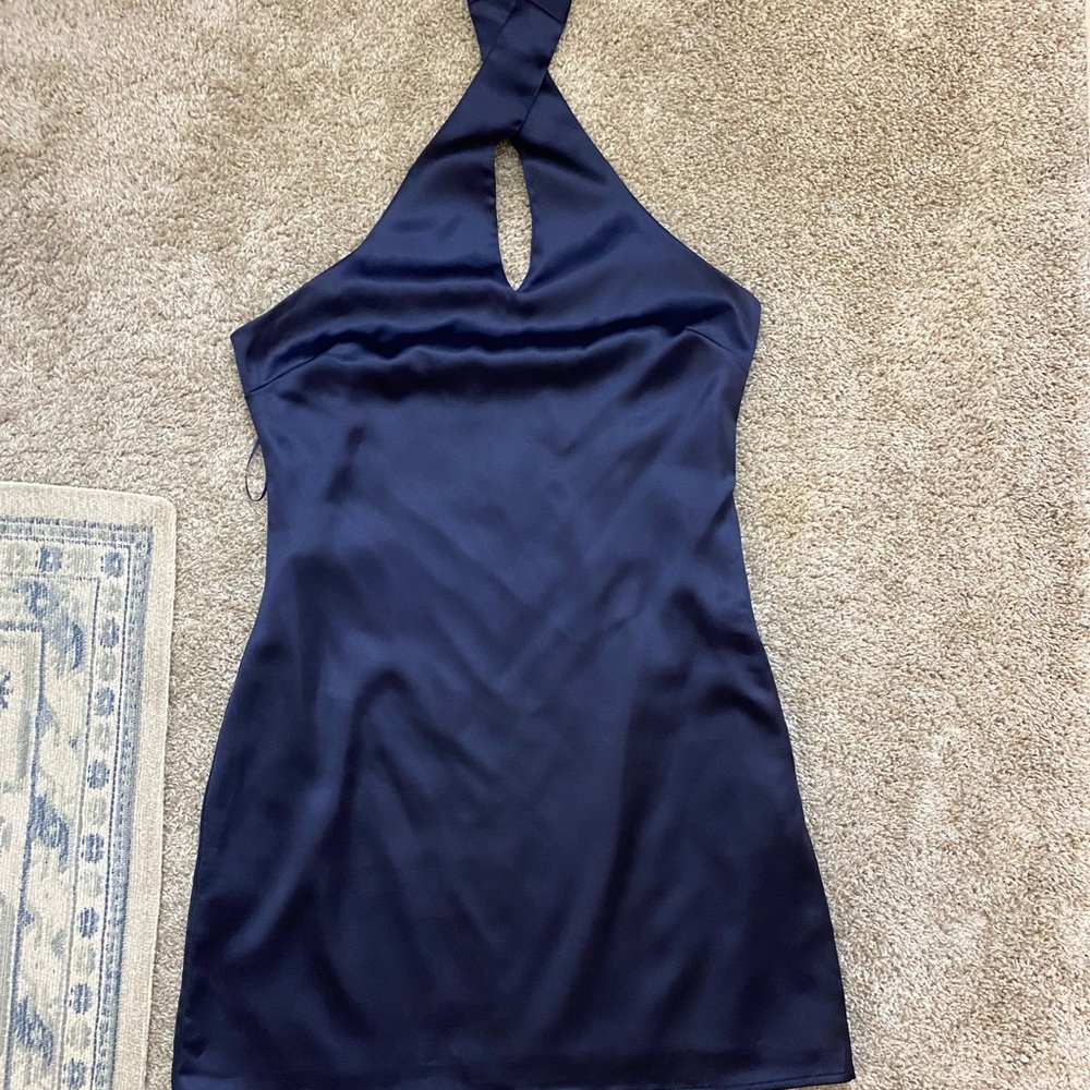 Le Lis Blue Backless Halter Cocktail Dress